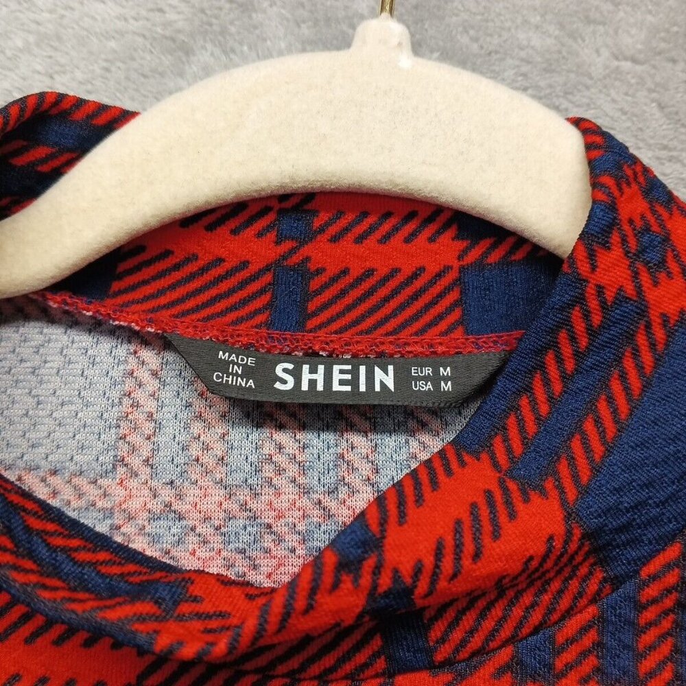 SHEIN Women Dress Plaid Bodycon Red Blue Knit Pullover Size M(8-10) - Picture 6 of 10